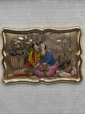 Vintage Handmade Italian Multicolor Silver Courting Couple Framed Plaque Art